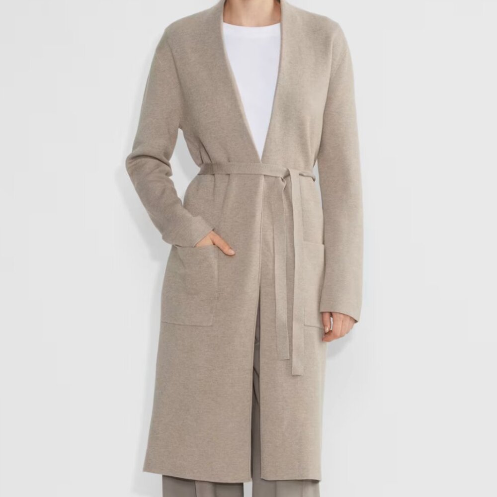 Aritzia Babaton ty cardigan Long open-front knit cardigan in Heather Nomad Taupe